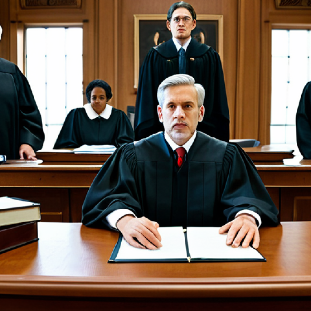 AI Responsibility & Accountability**
"A professional courtroom scene, a judge overseeing a trial involving an AI system, legal documents on desks, concerned faces of lawyers, focus on justice and fairness, fully clothed figures in appropriate legal attire, emphasizing accountability and ethical considerations in AI decision-making, safe for work, appropriate content, professional, perfect anatomy, natural proportions, well-formed hands, legal setting."
**