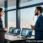 Home 21 AI 개발을 위한 윤리적 프레임워크 - A professional Middle Eastern AI development team in a modern office, collaborating over transparent...