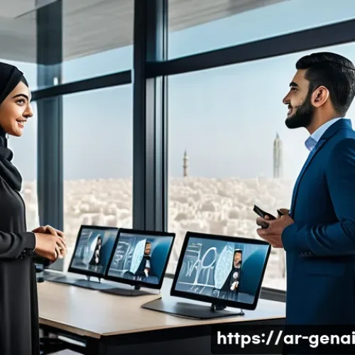 Home 33 AI 개발을 위한 윤리적 프레임워크 - A professional Middle Eastern AI development team in a modern office, collaborating over transparent...