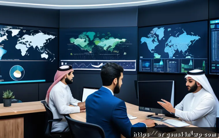 AI 생성 콘텐츠의 신뢰성 증대 방안 - A professional Middle Eastern newsroom setting focused on Arabic-speaking journalists collaborating ...