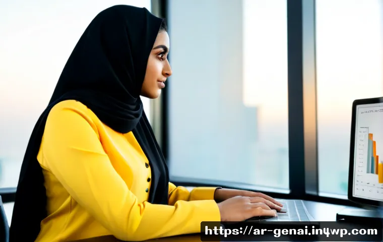 AI의 판단 기준과 윤리적 책임 - Photorealistic ethical AI decision concept, a Middle Eastern female technology professional in modes...
